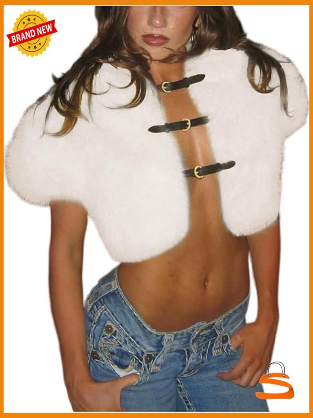 Faux Fur Crop Coat Short Sleeve Collared Going Out Y2K Jacket
